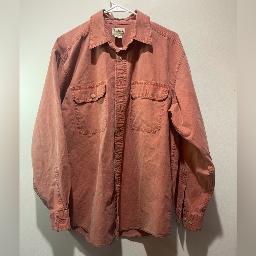 L. L. Bean Men's Vintage Long Sleeve Collared Denim Shirt Size Medium Orange